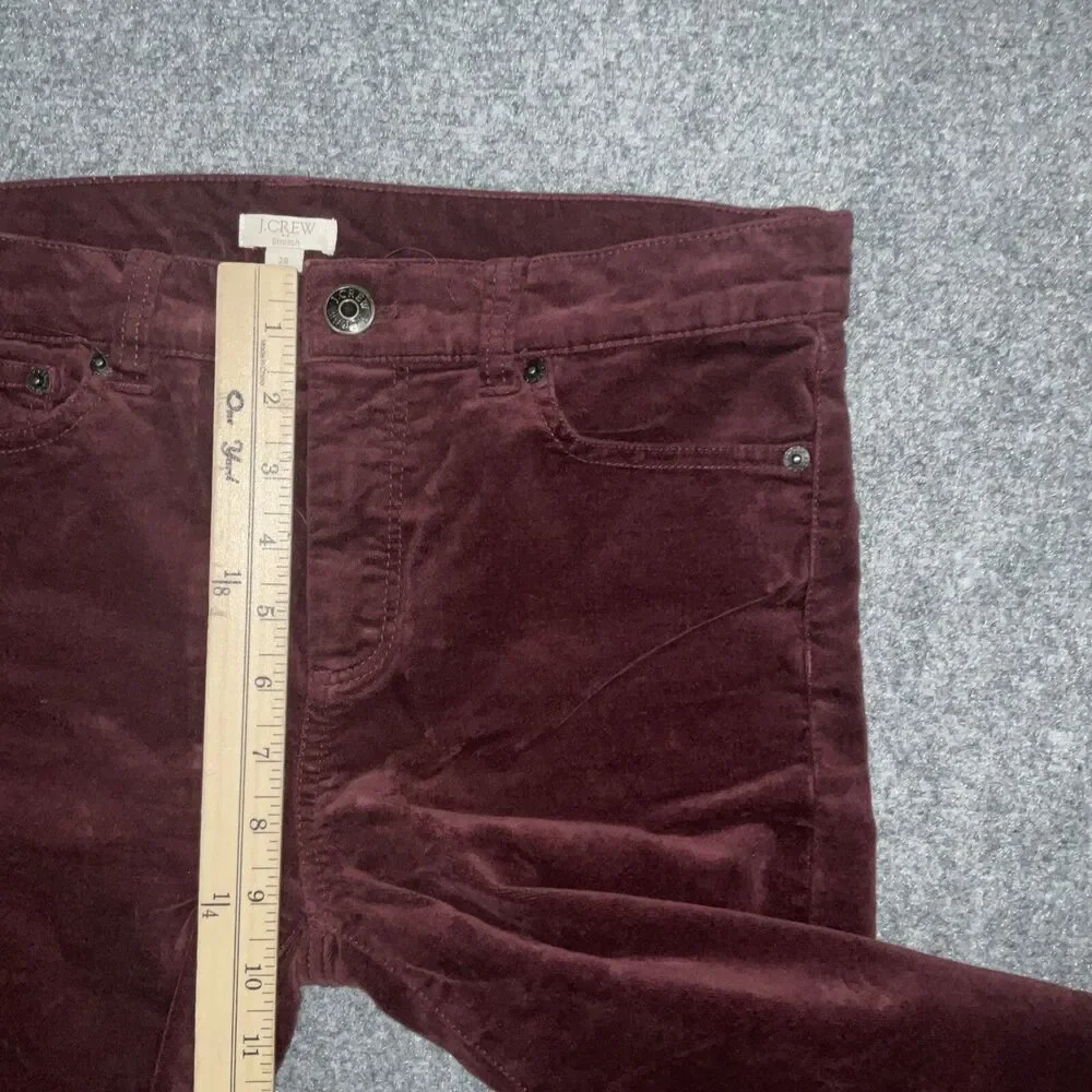 J.CREW Pants Womens Size 28 Plum Burgundy Velvet Skinny Fall Winter Staple